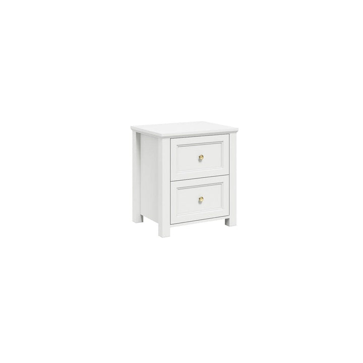 Cynthia White 2 Drawer Bedside Table with Gold Handles Furniture 
