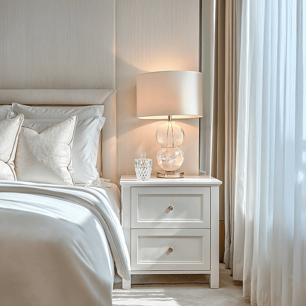 Cynthia White 2 Drawer Bedside Table with Gold Handles Furniture 