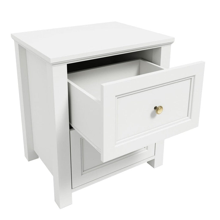 Cynthia White 2 Drawer Bedside Table with Gold Handles Furniture 