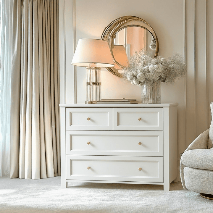 Cynthia White 4 Drawer Chest with Gold Handles Furniture 