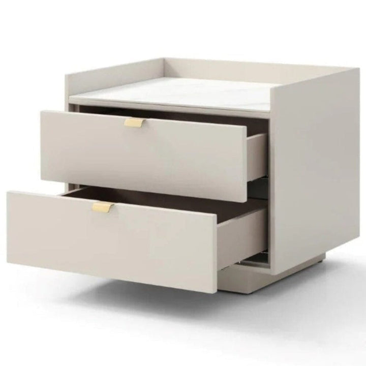 Cyra Beige 2 Drawer Bedside Table with Marble Top Furniture 