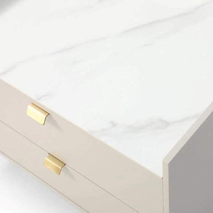 Cyra Beige 2 Drawer Bedside Table with Marble Top Furniture 