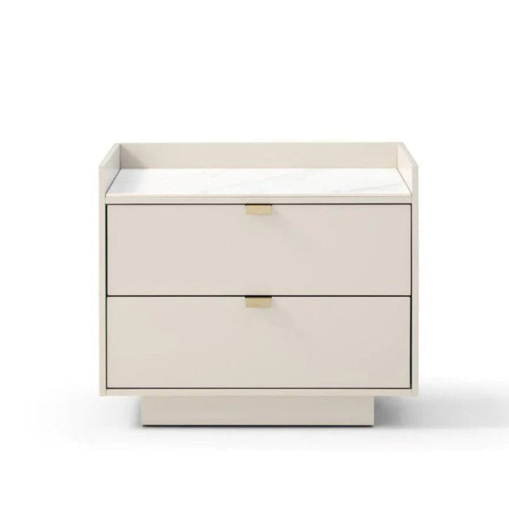 Cyra Beige 2 Drawer Bedside Table with Marble Top Furniture 