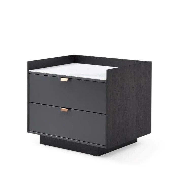 Cyra Dark Grey Luxury Oak 2 Door Bedside Table with Marble Top Furniture 