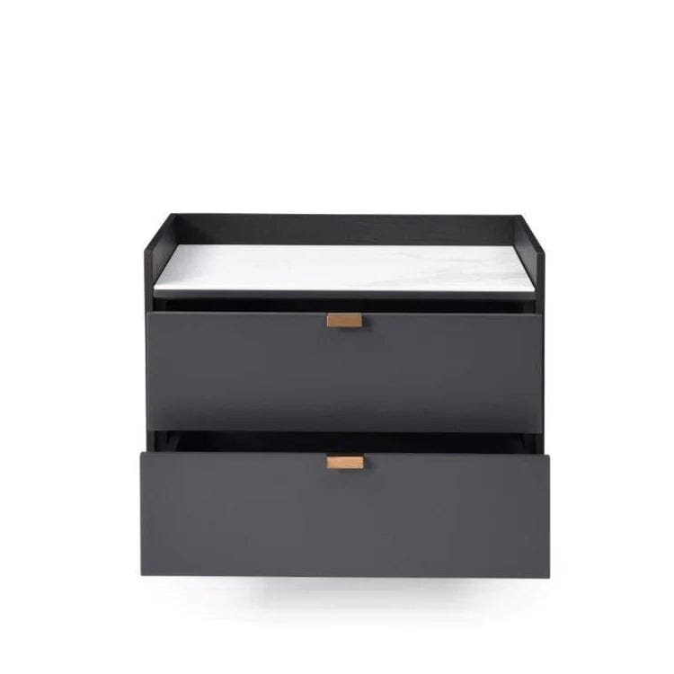 Cyra Dark Grey Luxury Oak 2 Door Bedside Table with Marble Top Furniture 