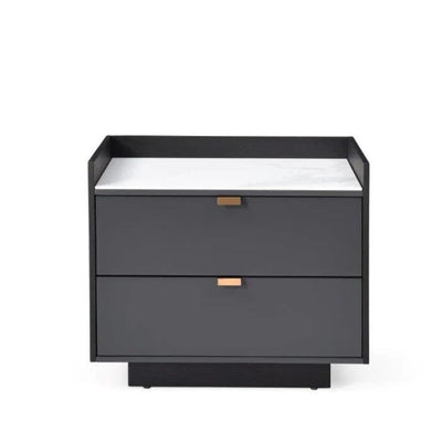 Cyra Dark Grey Luxury Oak 2 Door Bedside Table with Marble Top Furniture 