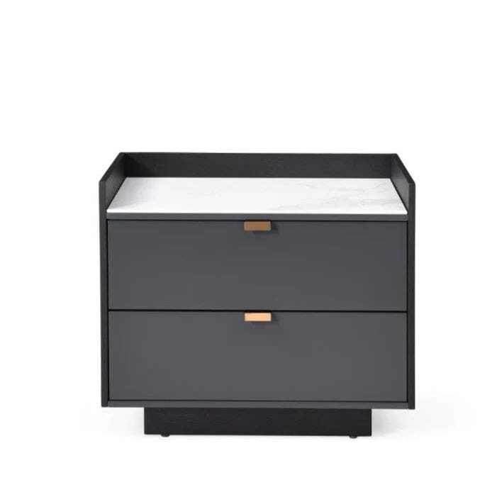 Cyra Dark Grey Luxury Oak 2 Door Bedside Table with Marble Top Furniture 