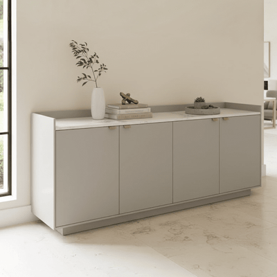 Cyra Luxury Beige Oak 4 Door Sideboard with Marble Top