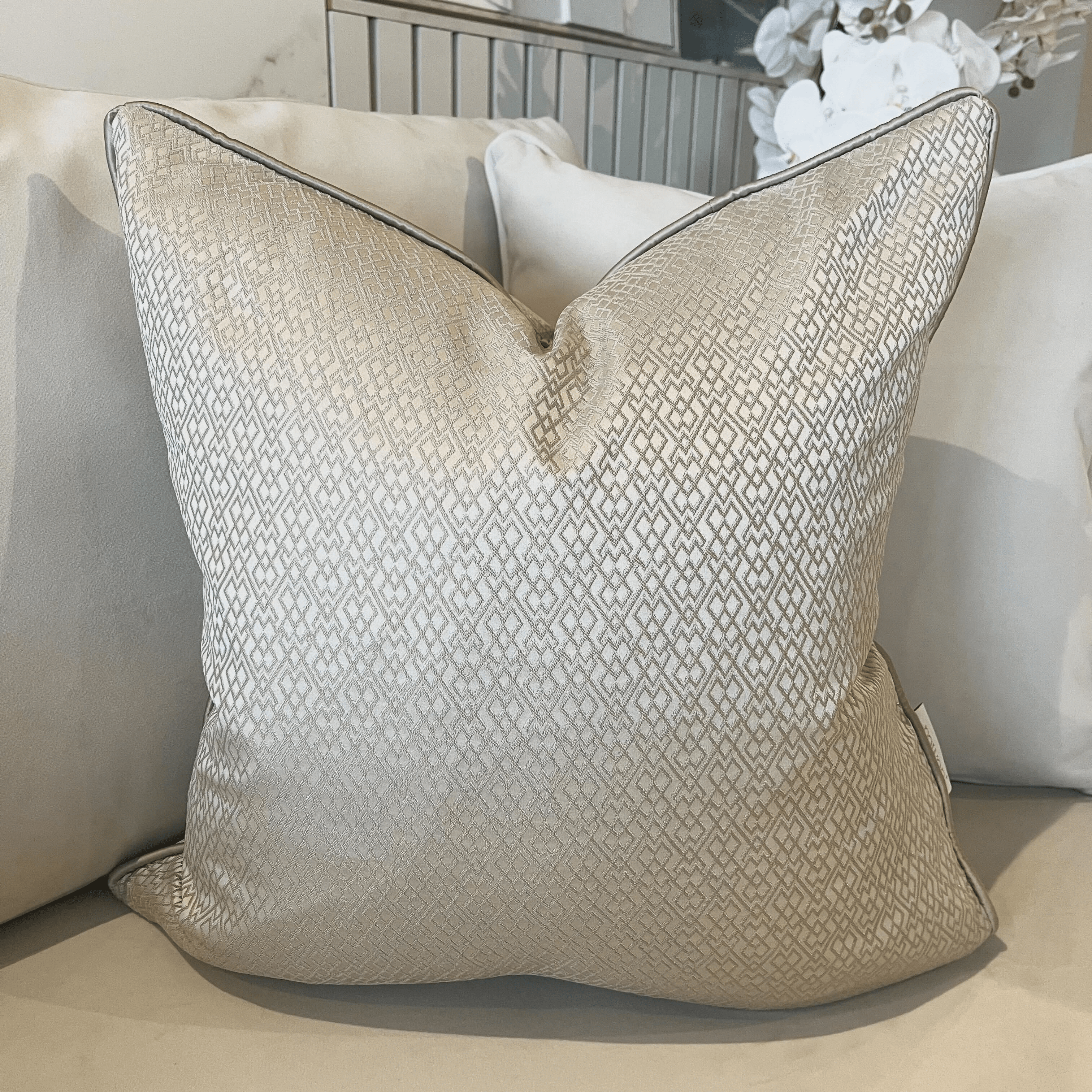 Cyrene Taupe Metallic Geometric Cushion Cover - 50x50cm