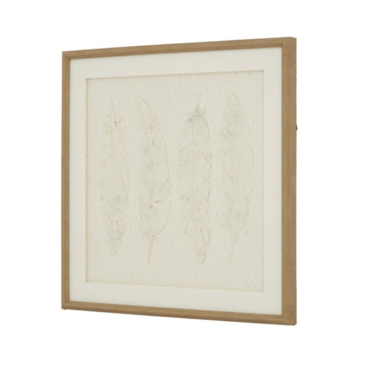 Cyrus Cream Feather Print Wall Art in Wooden Frame Accessories 
