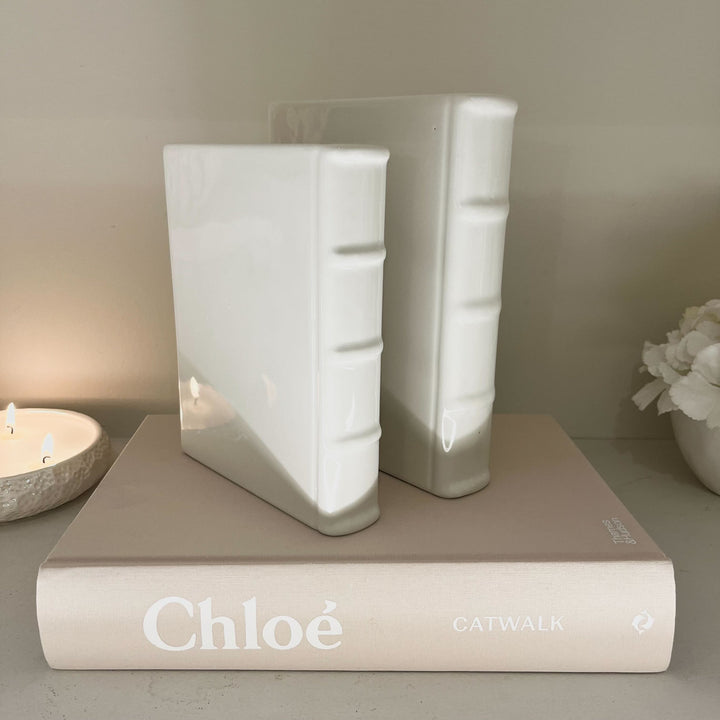 Dahl White Ceramic Book Vases- Set of 2 Accessories 
