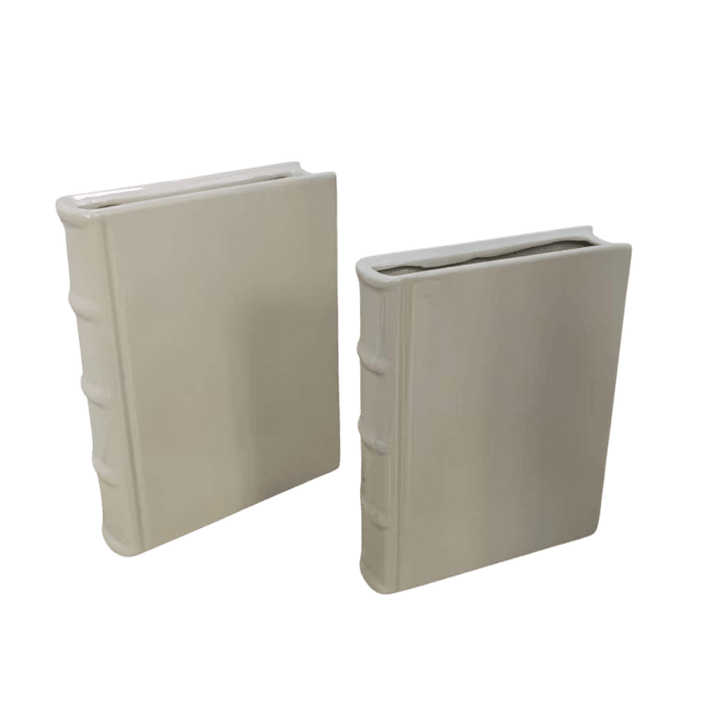 Dahl White Ceramic Book Vases- Set of 2 Accessories 
