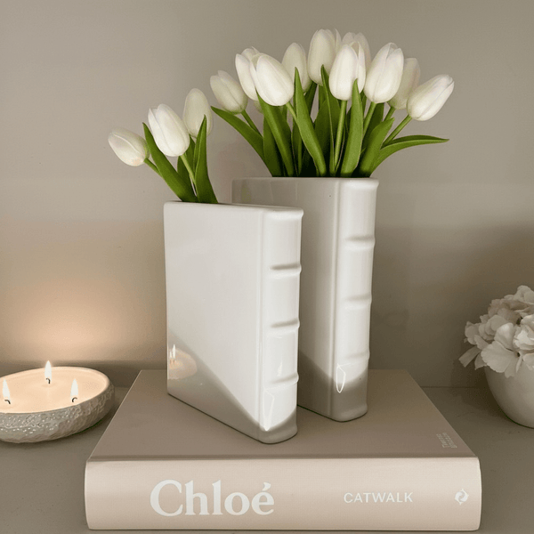 Dahl White Ceramic Book Vases- Set of 2 Accessories 