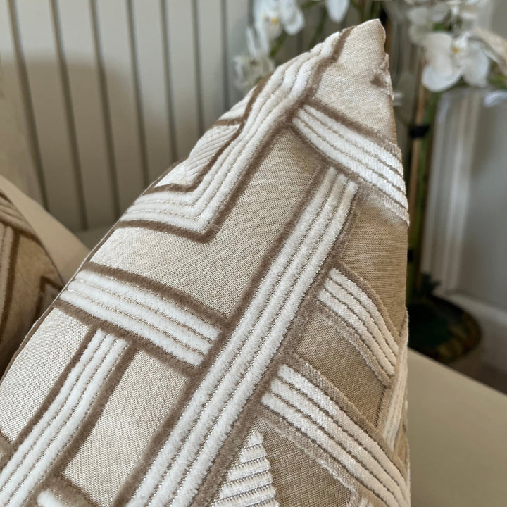 Daniela Taupe & Cream Geometric Cushion - 50x50cm Textiles 