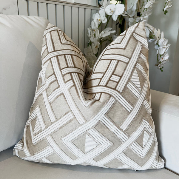 Daniela Taupe & Cream Geometric Cushion - 50x50cm Textiles 