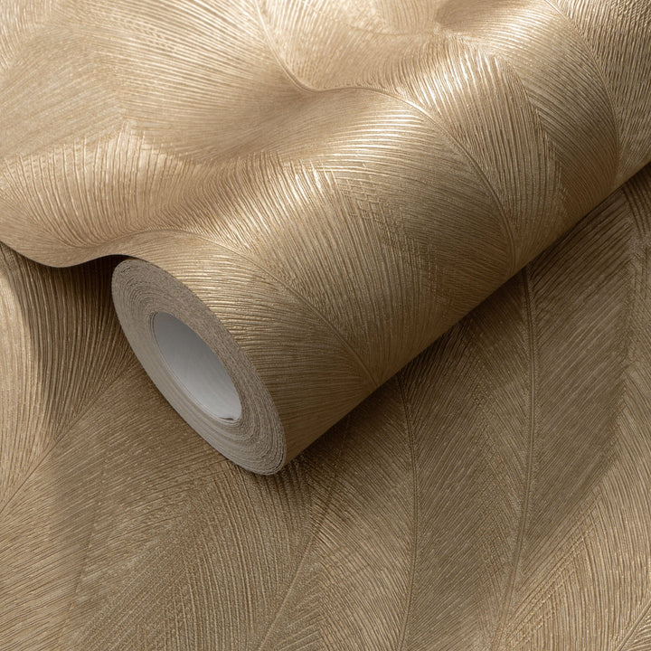Darcy Golden Feathers Metallic Patterned Wallpaper Home Improvement 