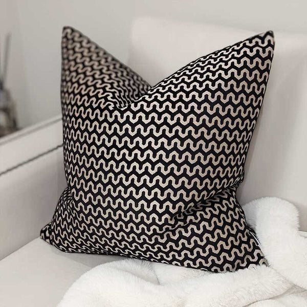 Darla Black & Cream Patterned Cushion - 56 x 56cm Textiles 