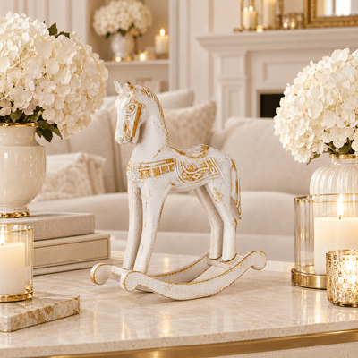 Decorative Cream & Gold Rocking Horse Ornament Accessories 