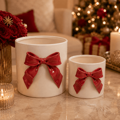Decorative Planter with Red Bow Accessories 