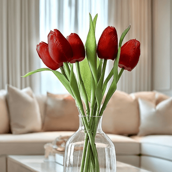 Deep Red Faux Tulip Bunch of Florals Accessories 