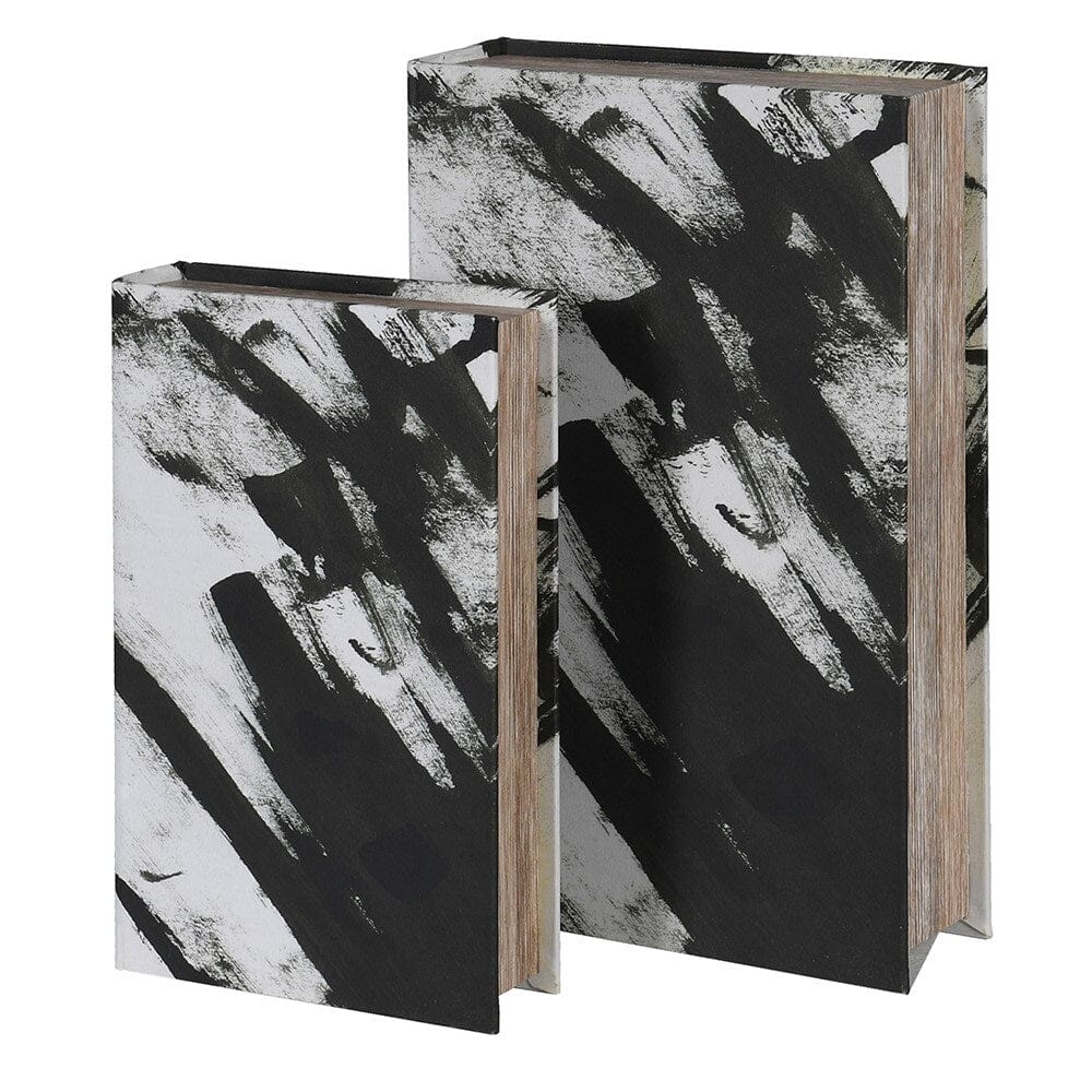Della Black & White Decorative Brush stroke Effect Book Boxes - Set of 2 Accessories 