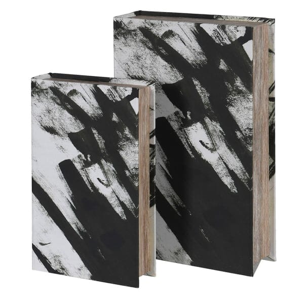 Della Black & White Decorative Brush stroke Effect Book Boxes - Set of 2 Accessories 