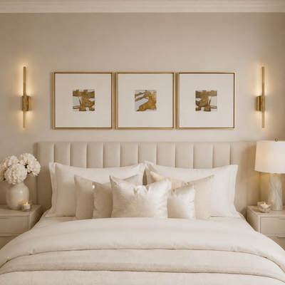 Deluxe Cream & Gold Framed Wall Art - Set of 3 Accessories 