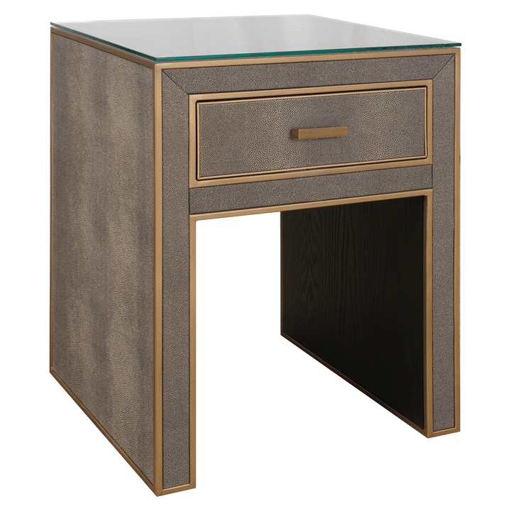 Demilla Luxury Shagreen 1 Drawer Bedside Table with Glass Top Furniture 