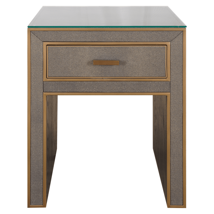 Demilla Luxury Shagreen 1 Drawer Bedside Table with Glass Top Furniture 