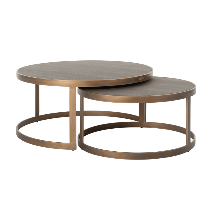 Demilla Luxury Shagreen & Brushed Brass Nest of Coffee Tables Furniture 