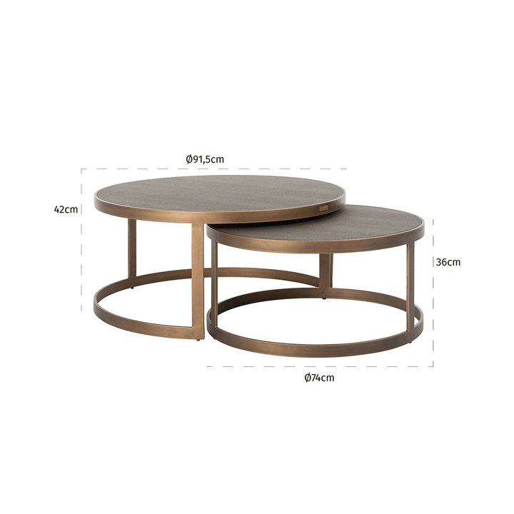 Demilla Luxury Shagreen & Brushed Brass Nest of Coffee Tables Furniture 