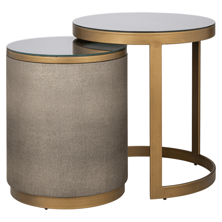 Demilla Luxury Shagreen & Brushed Brass Nest of Side Tables Furniture 