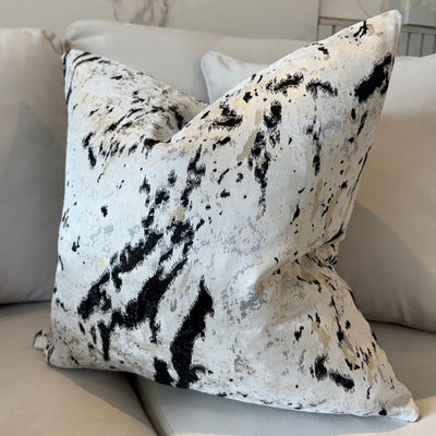 Dionne Cream & Black Abstract Print Feather Filled Cushion - 50x50cm Textiles 