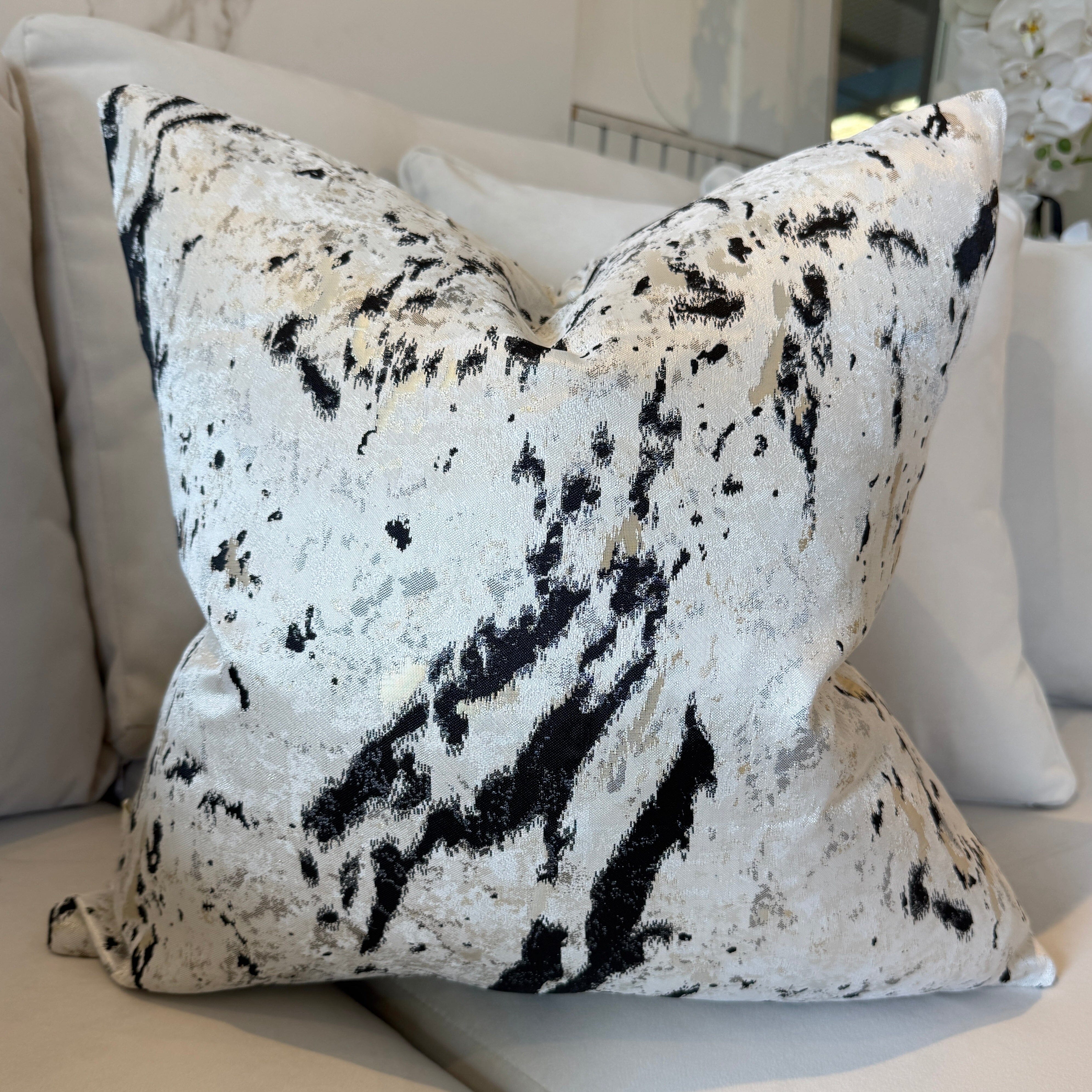 Dionne Cream & Black Abstract Print Feather Filled Cushion - 50x50cm Textiles 