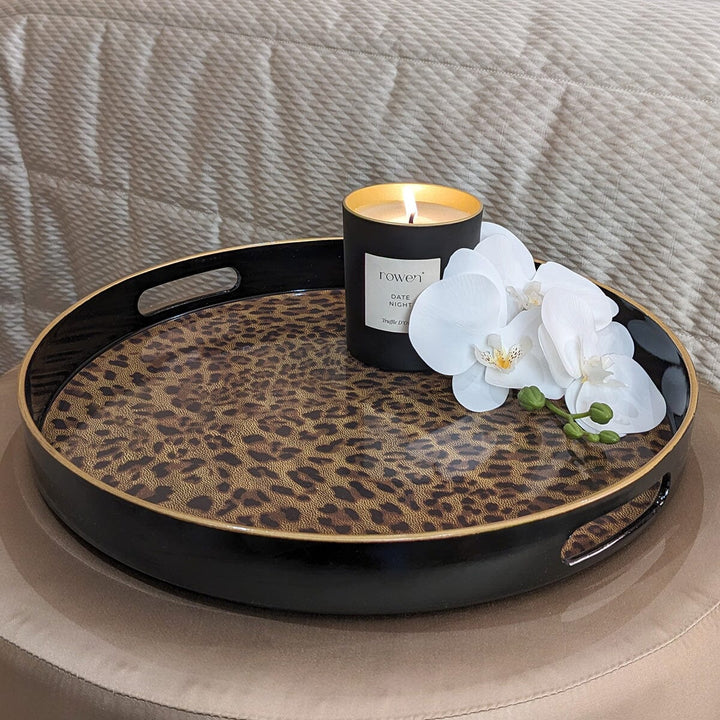 Dolce Round Leopard Print Decorative Tray Accessories 