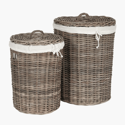 Draydon Round Wicker & Linen Baskets - Set of 2 Accessories 