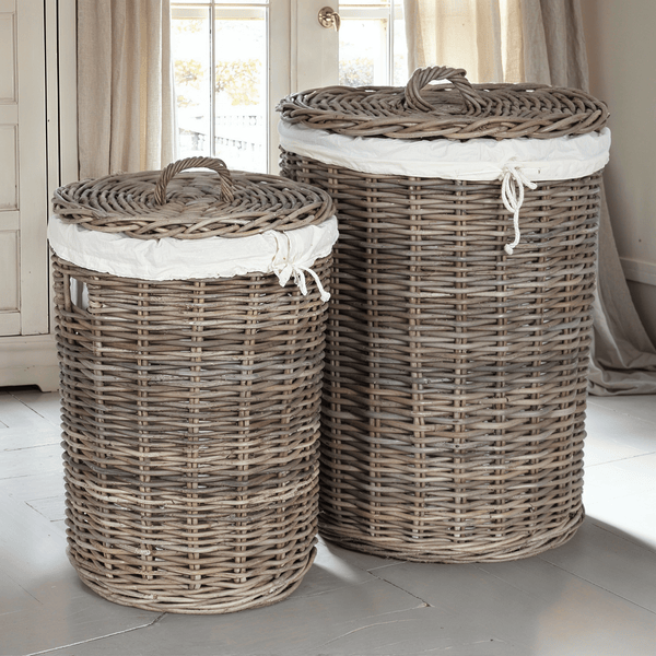 Draydon Round Wicker & Linen Baskets - Set of 2 Accessories 