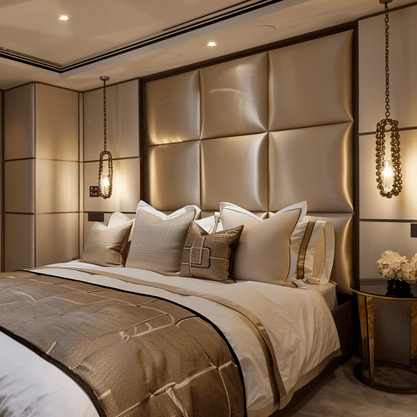 Dream Luxury Hazel Satin Squares Headboard with Black Wooden Frame Beds and Headboards Double 