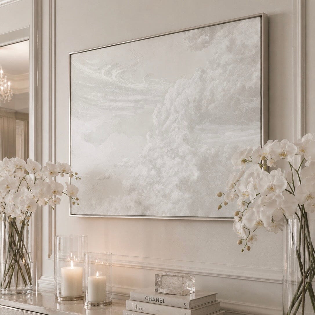 Dream Neutral Cloud Canvas Wall Art with Washed Wood Frame Accessories 