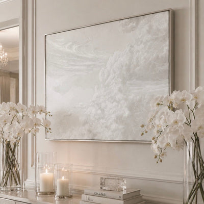 Dream Neutral Cloud Canvas Wall Art with Washed Wood Frame Accessories 