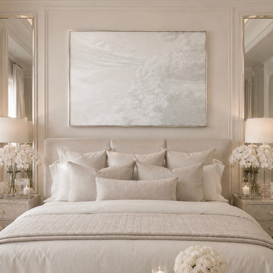 Dream Neutral Cloud Canvas Wall Art with Washed Wood Frame Accessories 
