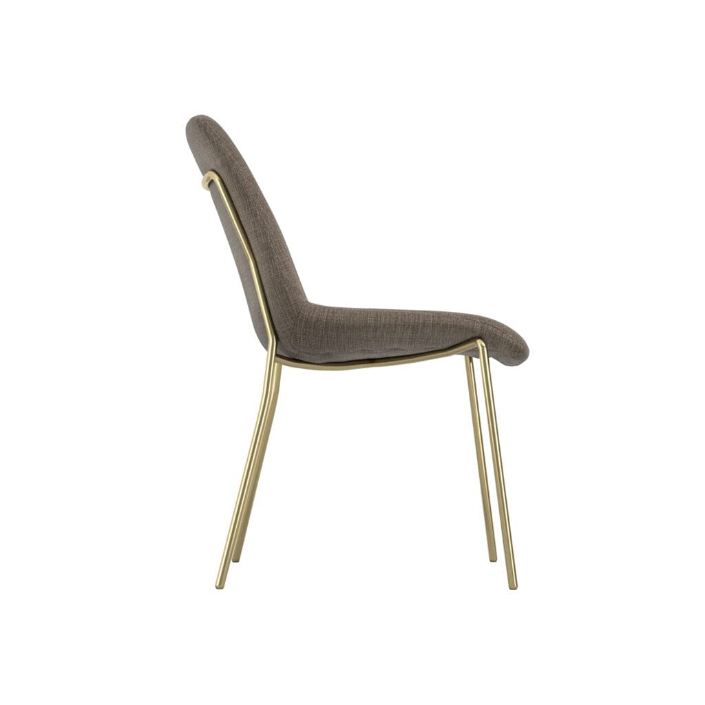 Dun Taupe Textured Velvet Dining Chair with Gold Legs- Set of 2 Furniture 