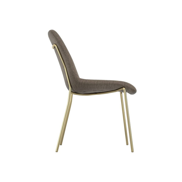 Dun Taupe Textured Velvet Dining Chair with Gold Legs- Set of 2 Furniture 