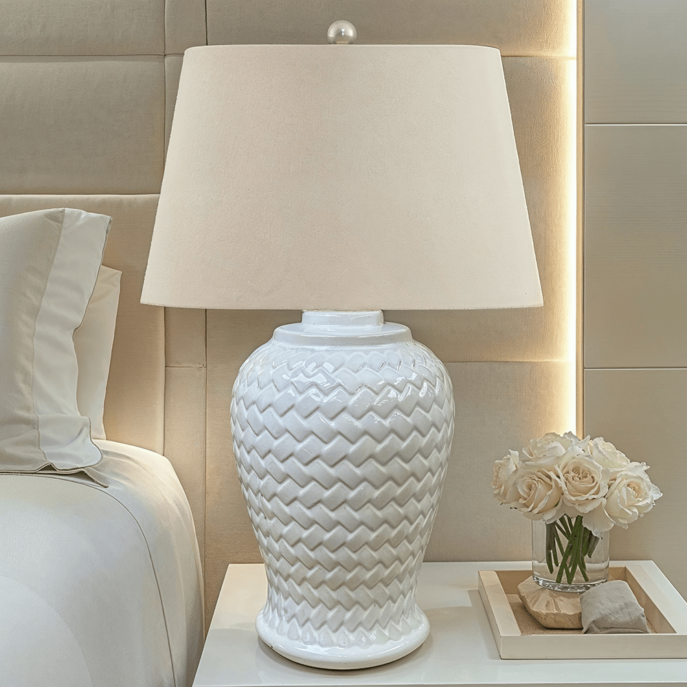 Dune Large Ceramic Woven Effect Table Lamp Lighting 