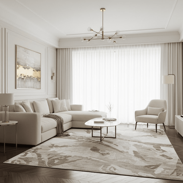 Dune Luxury Cream & Taupe Abstract Print Rug Textiles 