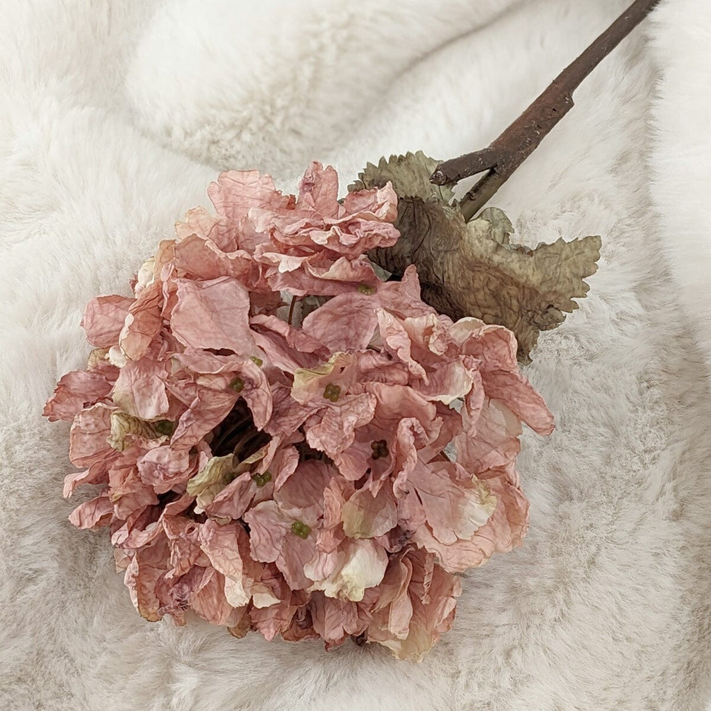 Dusty Pink Faux Hydrangea Single Stem Floral