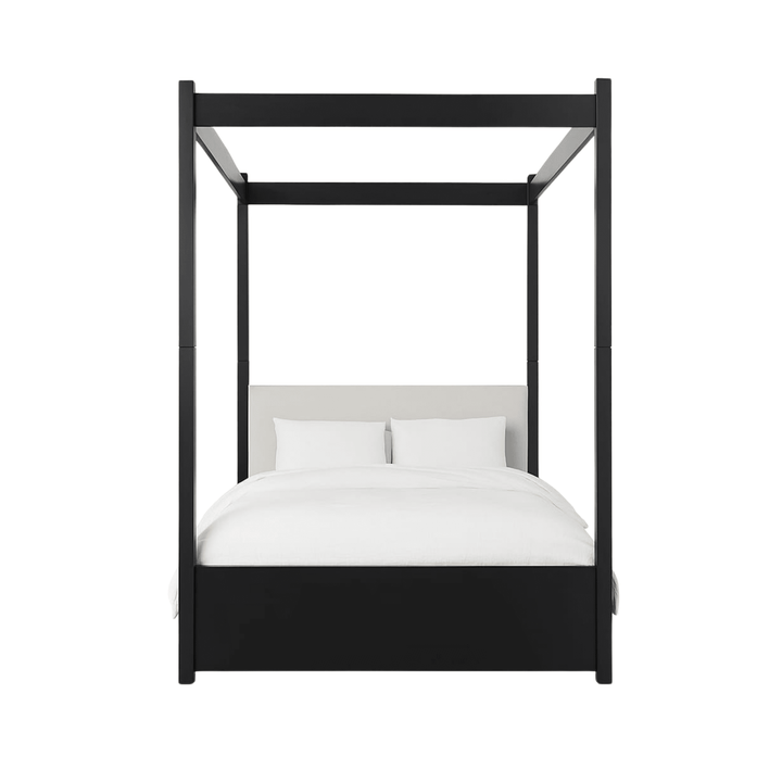 Eden Black 4 Poster Wooden Bed with Cream Velvet Headboard Beds and Headboards 
