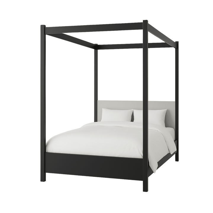 Eden Black 4 Poster Wooden Bed with Cream Velvet Headboard Beds and Headboards 