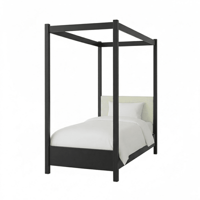 Eden Black 4 Poster Wooden Bed with Cream Velvet Headboard- Single Beds and Headboards 