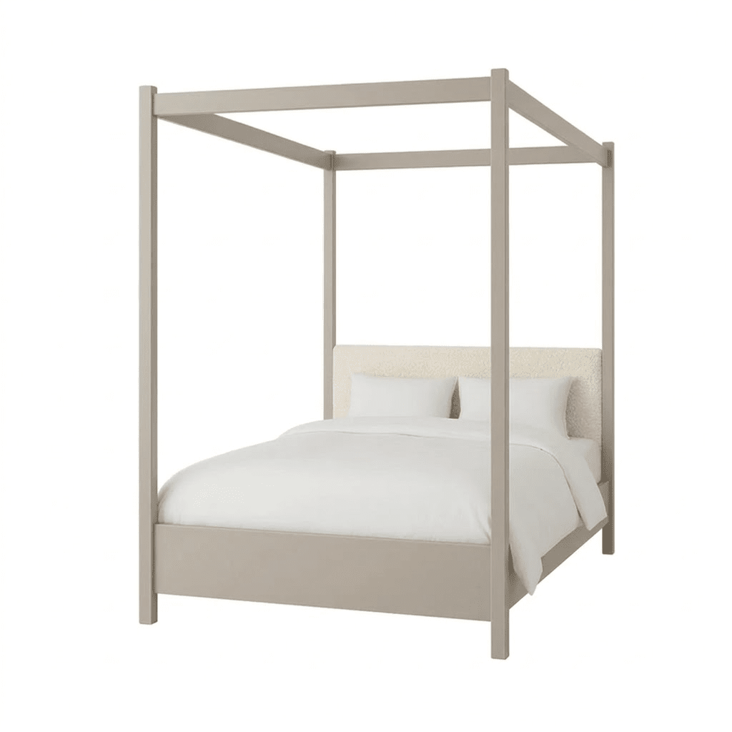 Eden Cream 4 Poster Wooden Bed with Cream Velvet Headboard 
